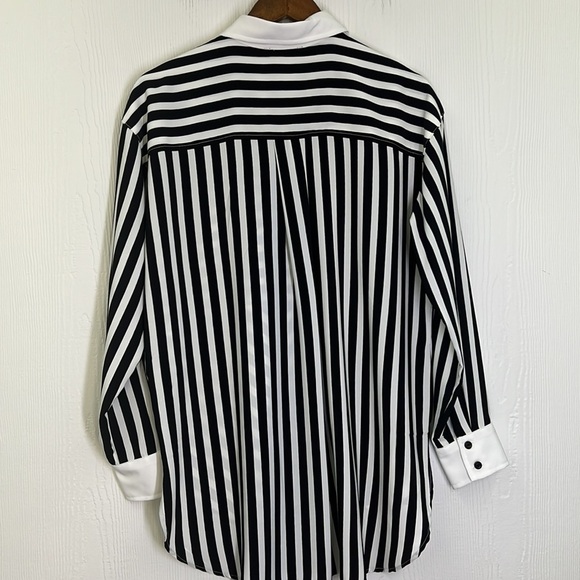 Karl Lagerfeld - Paris Stripes Hi Low Oversized Button Down Blouse Size Small - Picture 12 of 13